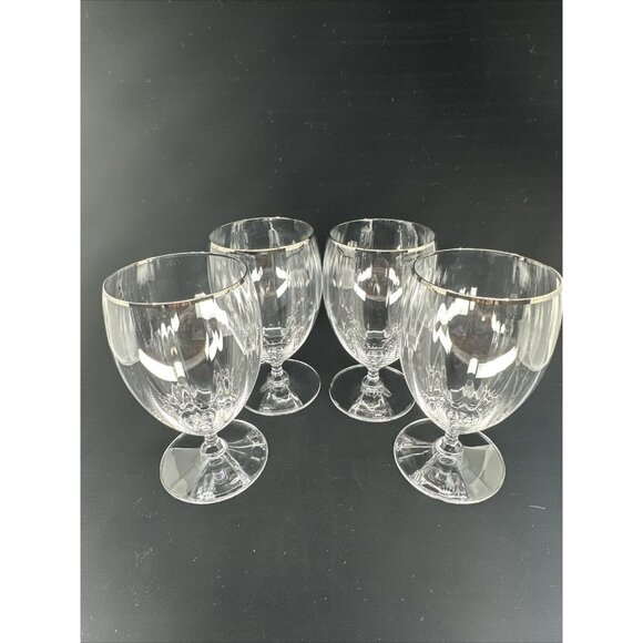 Four Royal Doulton Dawn Platinum Iced Tea Glasses Optic Silver Rim Water Goblet